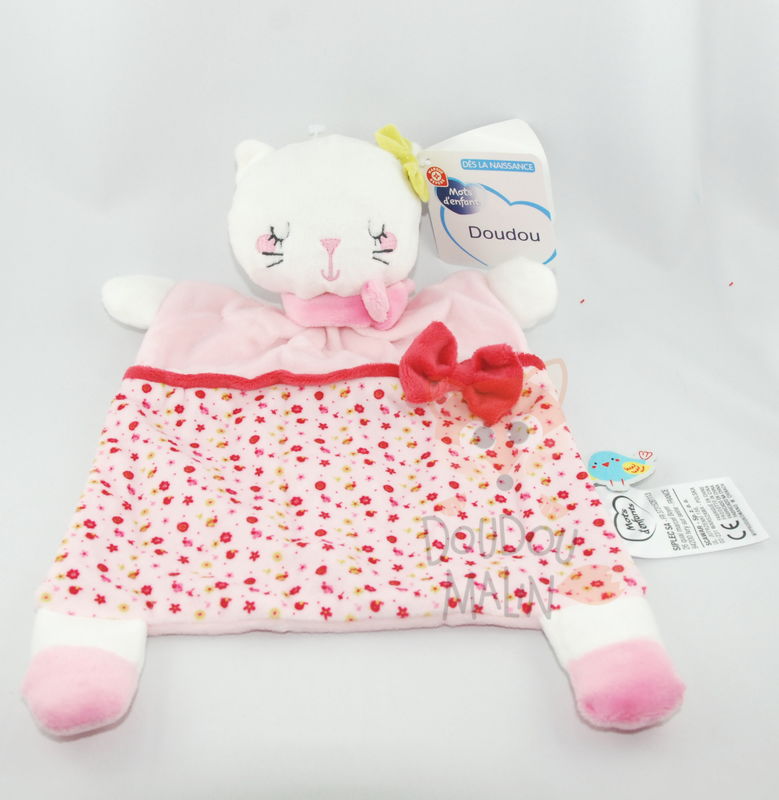 Doudou pétales chat blanc et rose, cadeau de naissance pour bébé fille