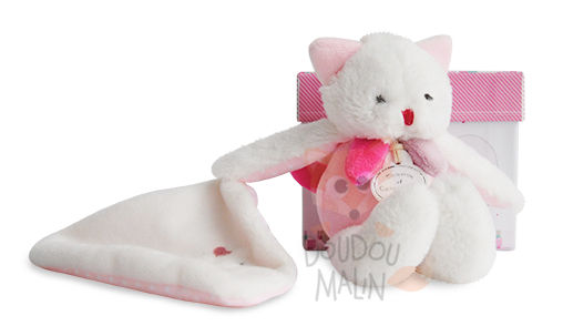 Peluche musicale chat gaze de coton rose et fleurs des champs pour cadeau  de naissance fille ou anniversaire bébé boite à musique originale -   France