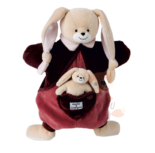 Doudou marionnette lapin et son bébé DOUDOU ET COMPAGNIE Framboise