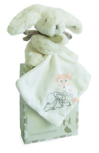 Doudou et compagnie - Lapin bonbon doudou mouchoir taupe blanc
