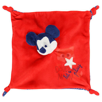 Disney doudou Mickey plat carré rouge bleu let's play étoile blanc