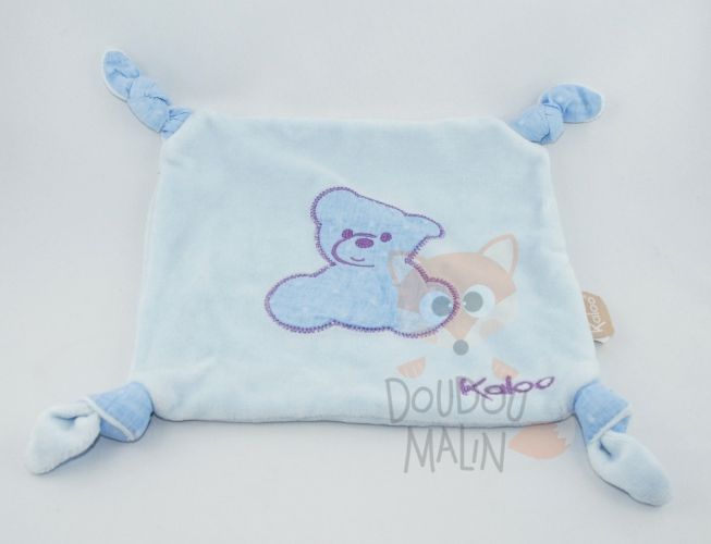Baby'Nat - Polochon l'ours - Doudou bleu moutarde 24 cm