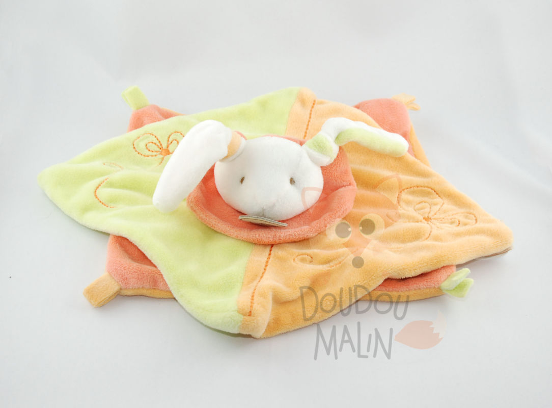 Baby Nat Collection Noeud Doudou Lapin Plat Carr Orange Jaune Vert