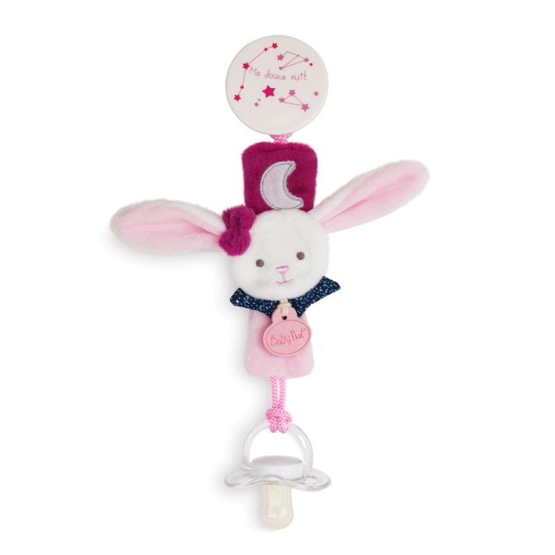 Baby'Nat - Les Luminescents - Attache sucette Lapin rose