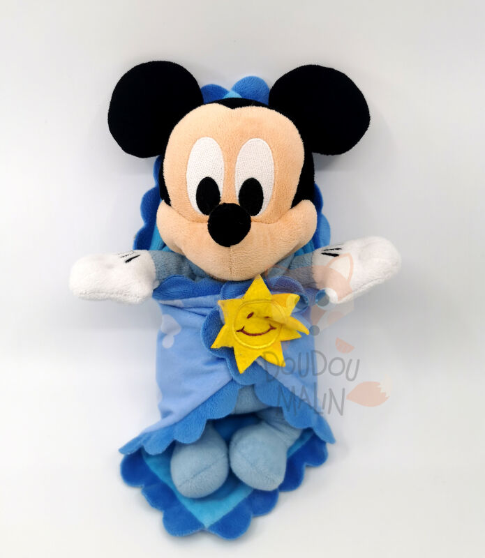 Disney doudou Mickey Mouse souris couverture bleu jaune soleil