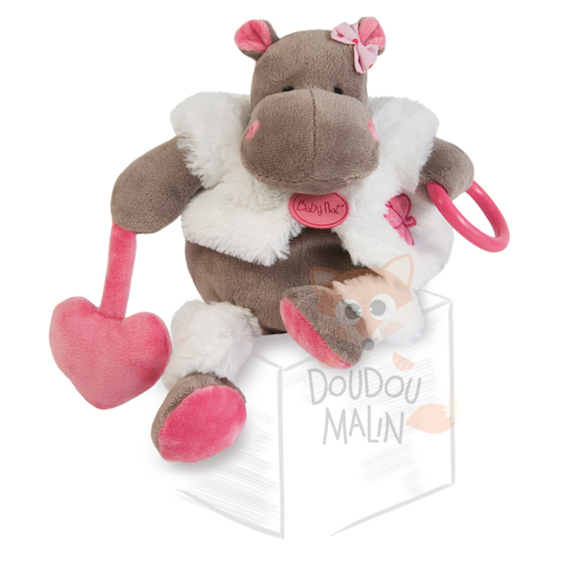 Doudou marionnette Hippopotame marron blanc rose Zoé Douillettes BABY NAT