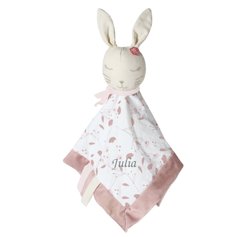 Doudou lapin plat, peluche lapin, tissu coton minky, rose gris,  personnalisable couleur, doudou bébé, idée de cadeau - Un grand marché