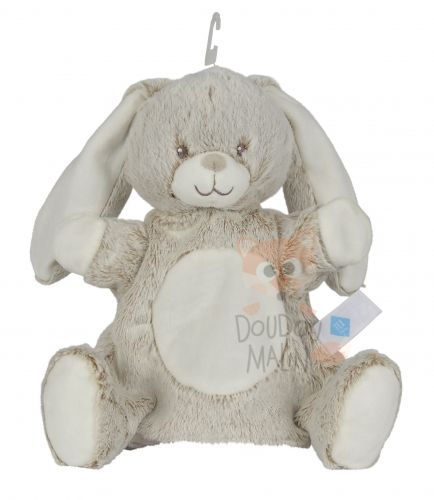 Doudou plat lapin TEX BABY beige gris fourrure losange Carrefour 3