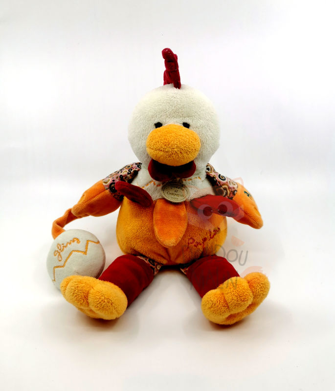 Moulin Roty La grande famille Félicie la poule peluche robe orange 30 cm